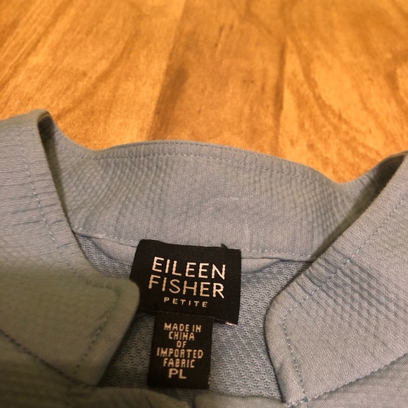 Eileen Fisher Light Blue Stretch Textured Button Jacket Pockets Large Petite - Picture 6 of 10